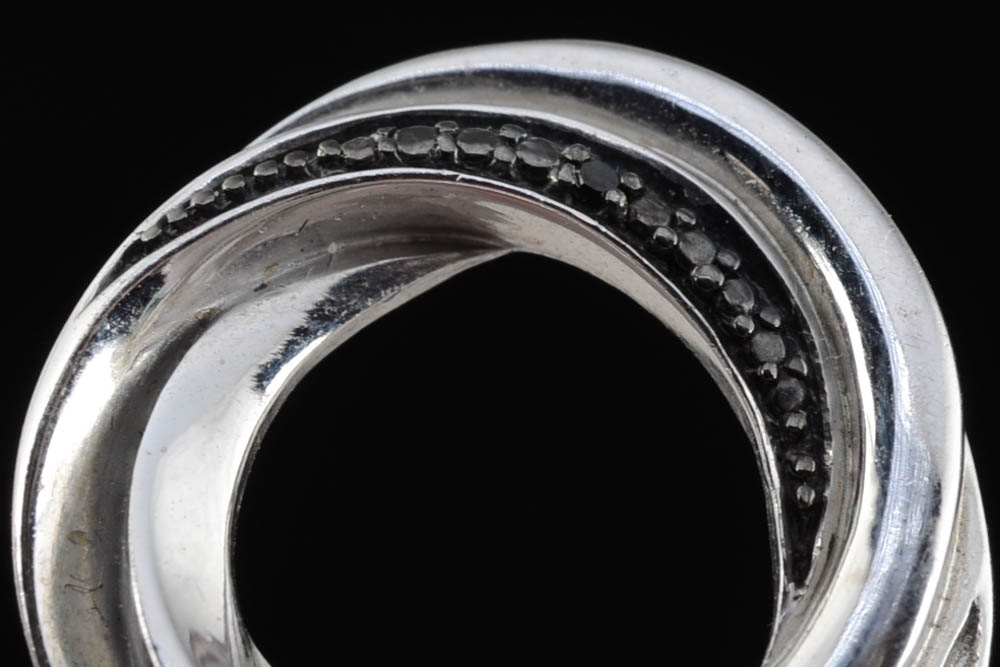 Two Sterling Silver and Diamond Openwork Slide Pendants