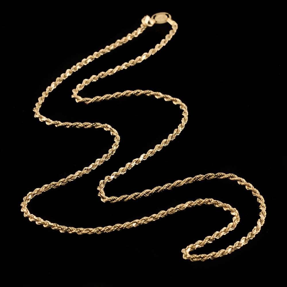 14K Solid Yellow Gold 24 1/2" Rope Chain