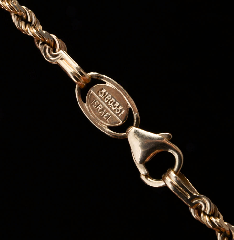 14K Solid Yellow Gold 24 1/2" Rope Chain