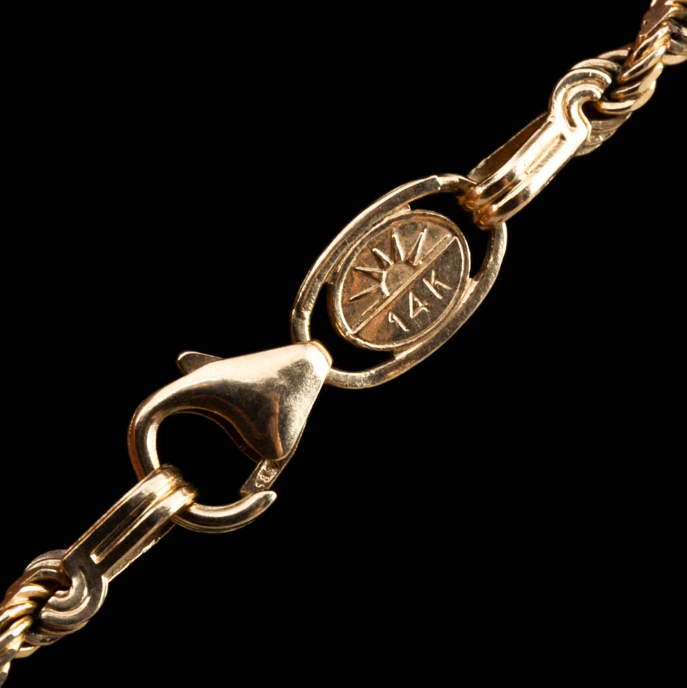 14K Solid Yellow Gold 24 1/2" Rope Chain