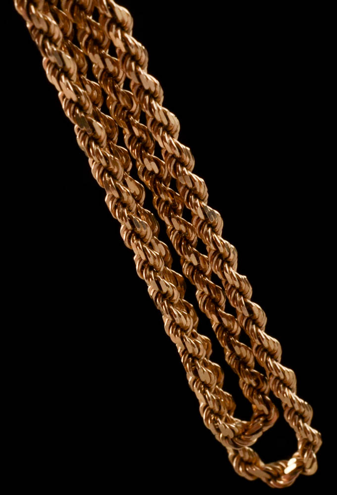 14K Solid Yellow Gold 24 1/2" Rope Chain