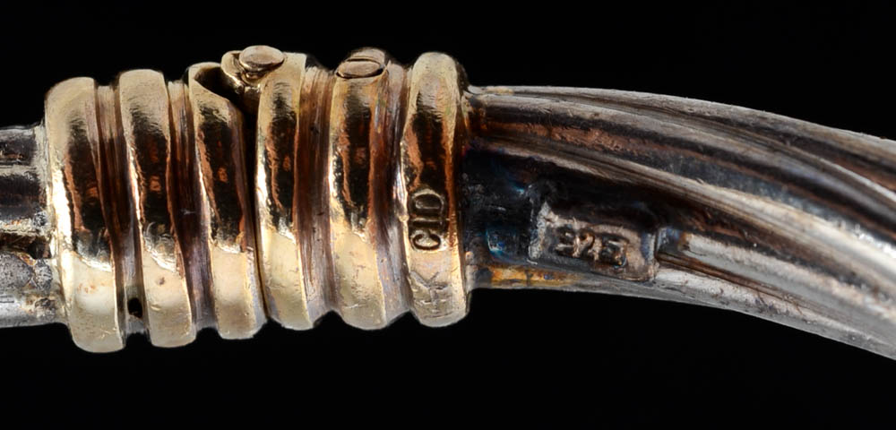 Sterling, 14K Yellow Gold and Blue Sapphire Hinged Cuff and a Sterling and 14K Blue Topaz Ring