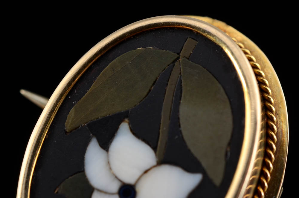 14K Yellow Gold Twist Wire Band and 14K Yellow Gold Italian Mosaic Oval Pin/Pendant