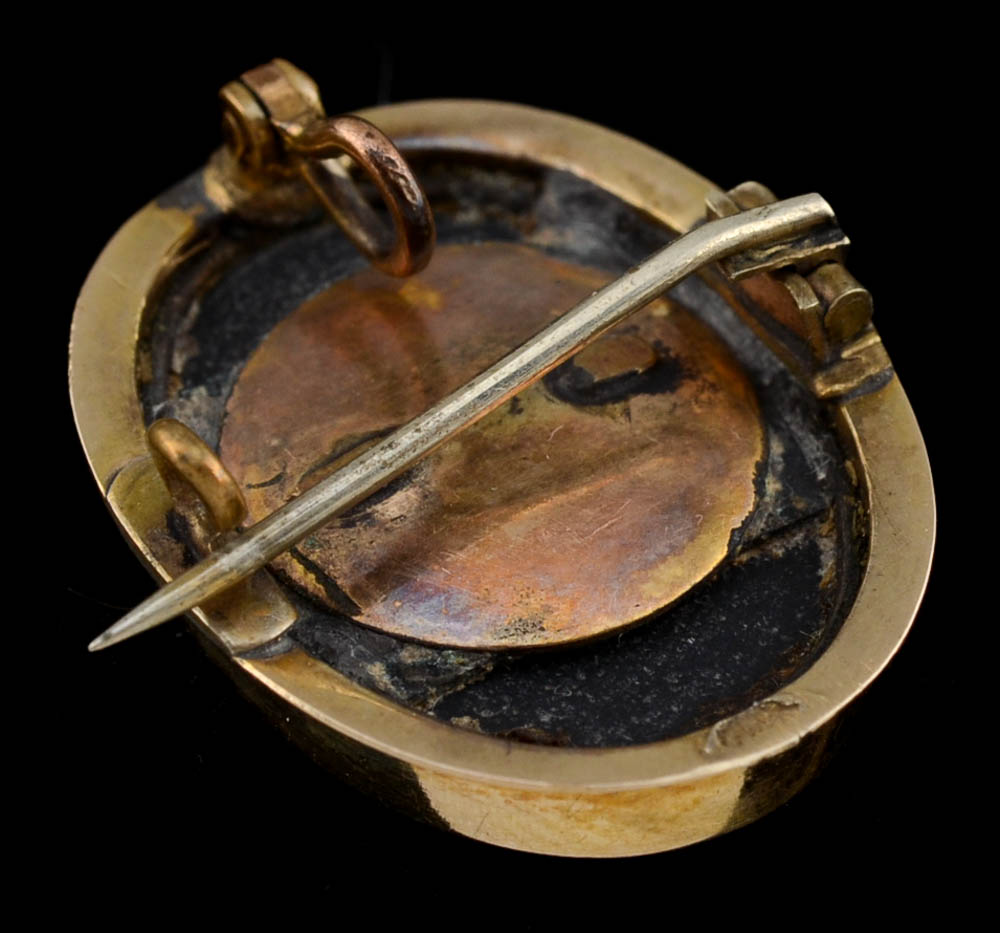 14K Yellow Gold Twist Wire Band and 14K Yellow Gold Italian Mosaic Oval Pin/Pendant