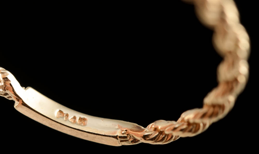 14K Yellow Gold Twist Wire Band and 14K Yellow Gold Italian Mosaic Oval Pin/Pendant