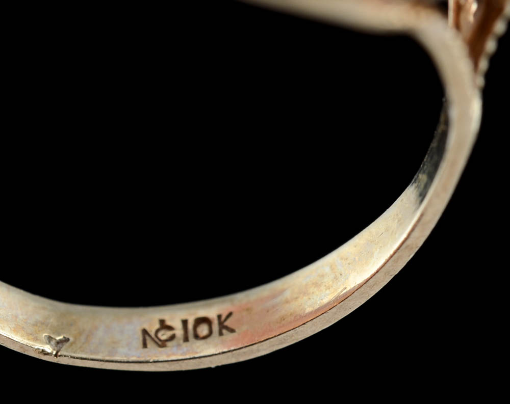 10K Yellow Gold "I Love You" Openwork Heart Shape Ring with Cubic Zirconium Stones