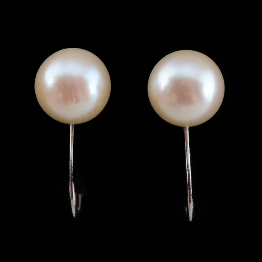 14K White Gold and Cultured Pearl Screw Back Earrings