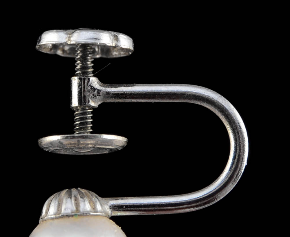 14K White Gold and Cultured Pearl Screw Back Earrings