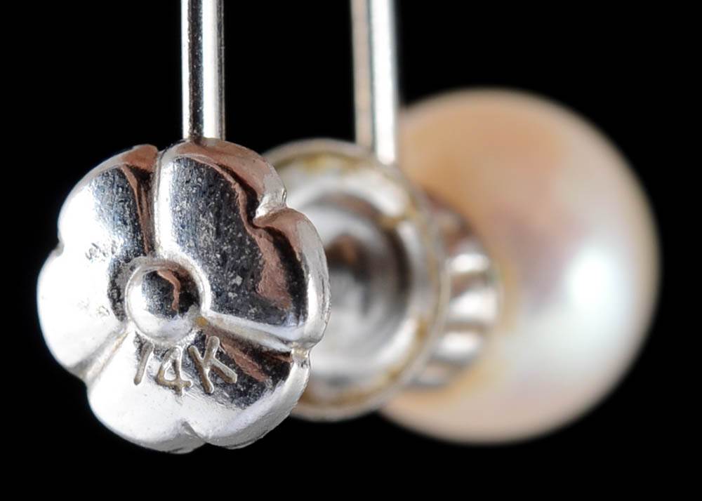 14K White Gold and Cultured Pearl Screw Back Earrings