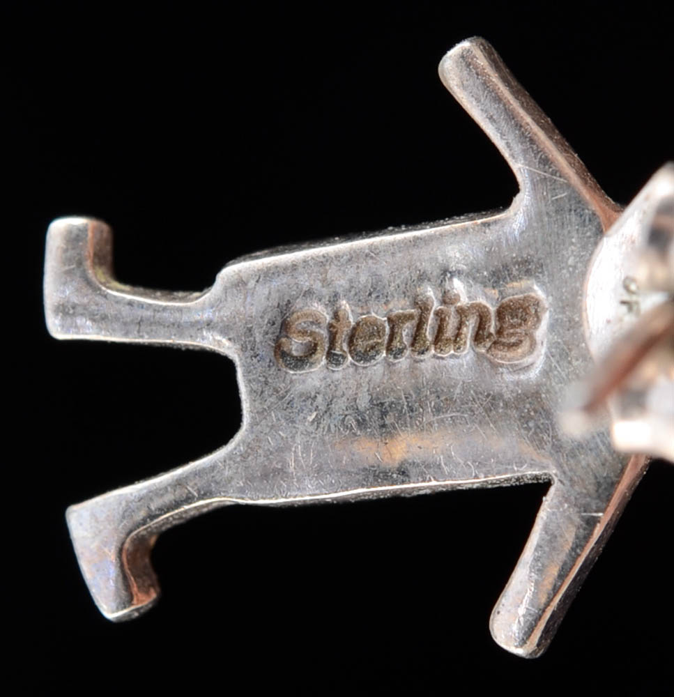 Southwestern Zuni Figural Sterling Silver Inlaid Pierced Earrings