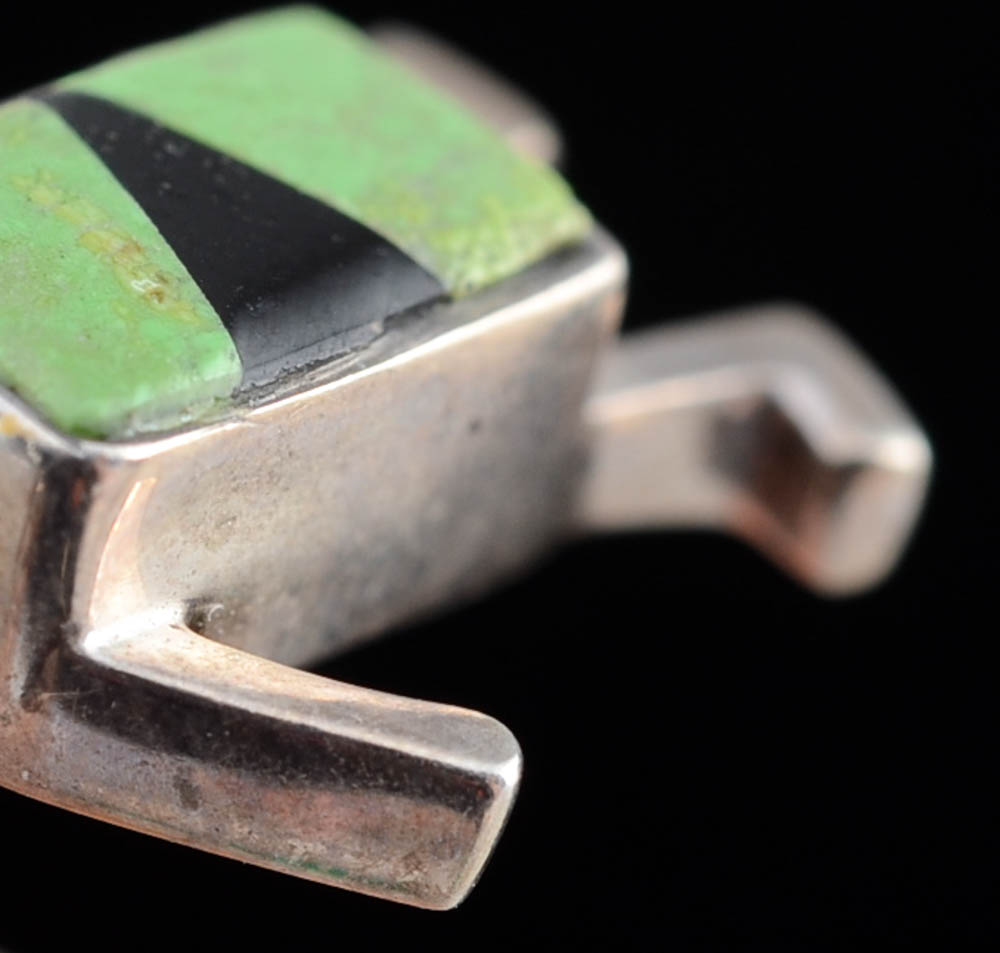 Southwestern Zuni Figural Sterling Silver Inlaid Pierced Earrings