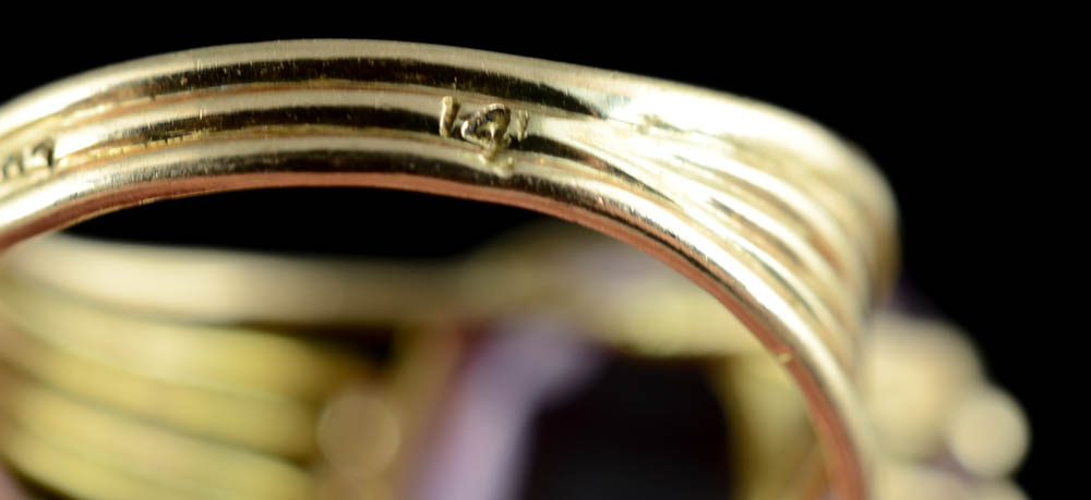 Mid-Century Vintage 14K Yellow Gold Imitation Alexandrite Cocktail Ring