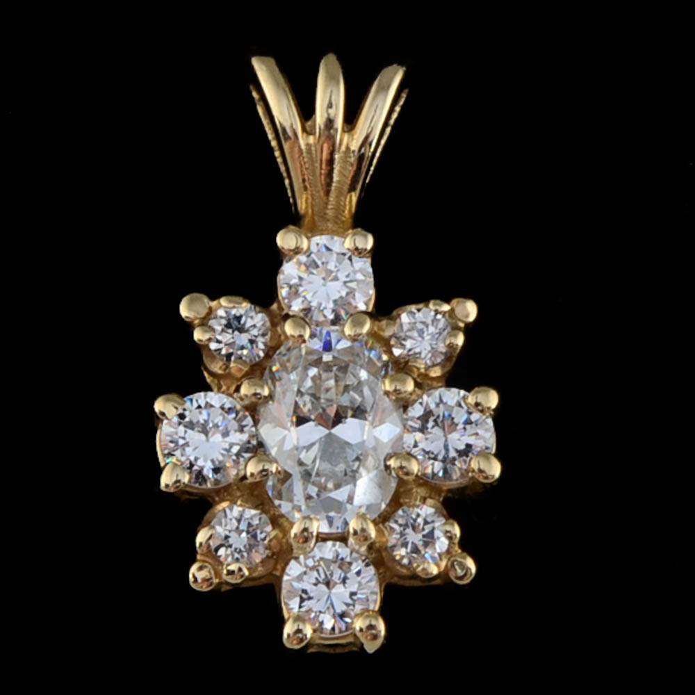 14K Yellow Gold Cluster Pendant with Cubic Zirconium Stones