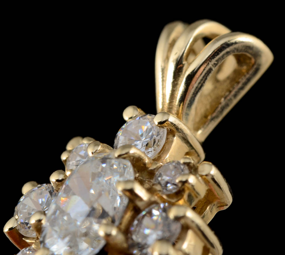 14K Yellow Gold Cluster Pendant with Cubic Zirconium Stones