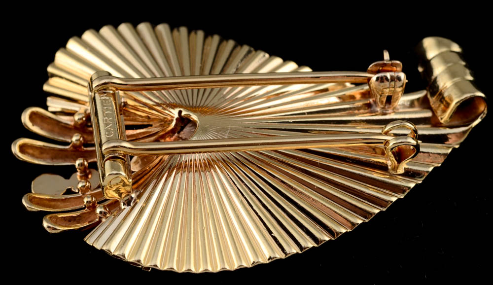 Late 1940s Vintage 14K Yellow Gold Fur Clip Style Brooch