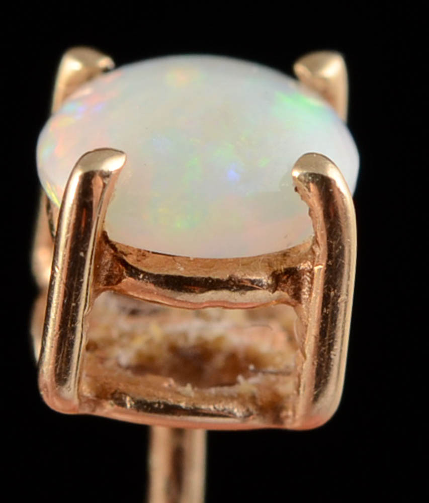 Three Pair of 14K Yellow Gold Pierced Earrings Including Opal, Garnet, and CZ Stones