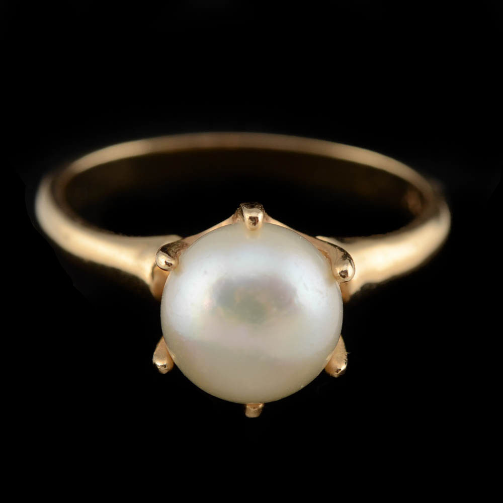 14K Yellow Gold Cultured Pearl Ring