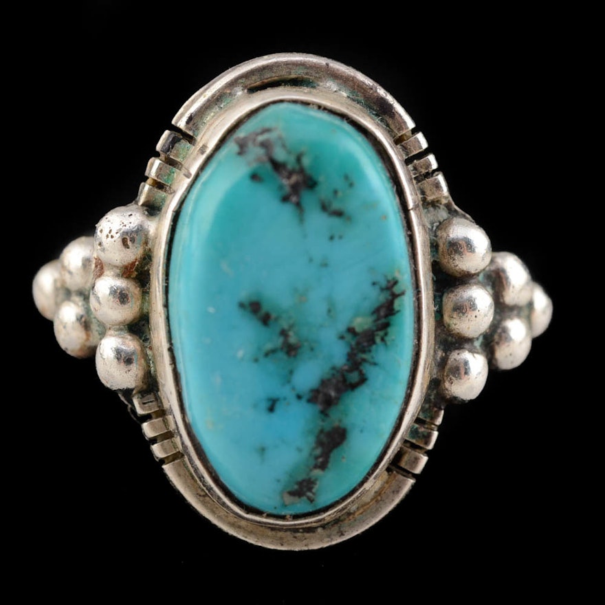 B. Johnson Signed Native American Navajo Sterling and Turquoise Ring