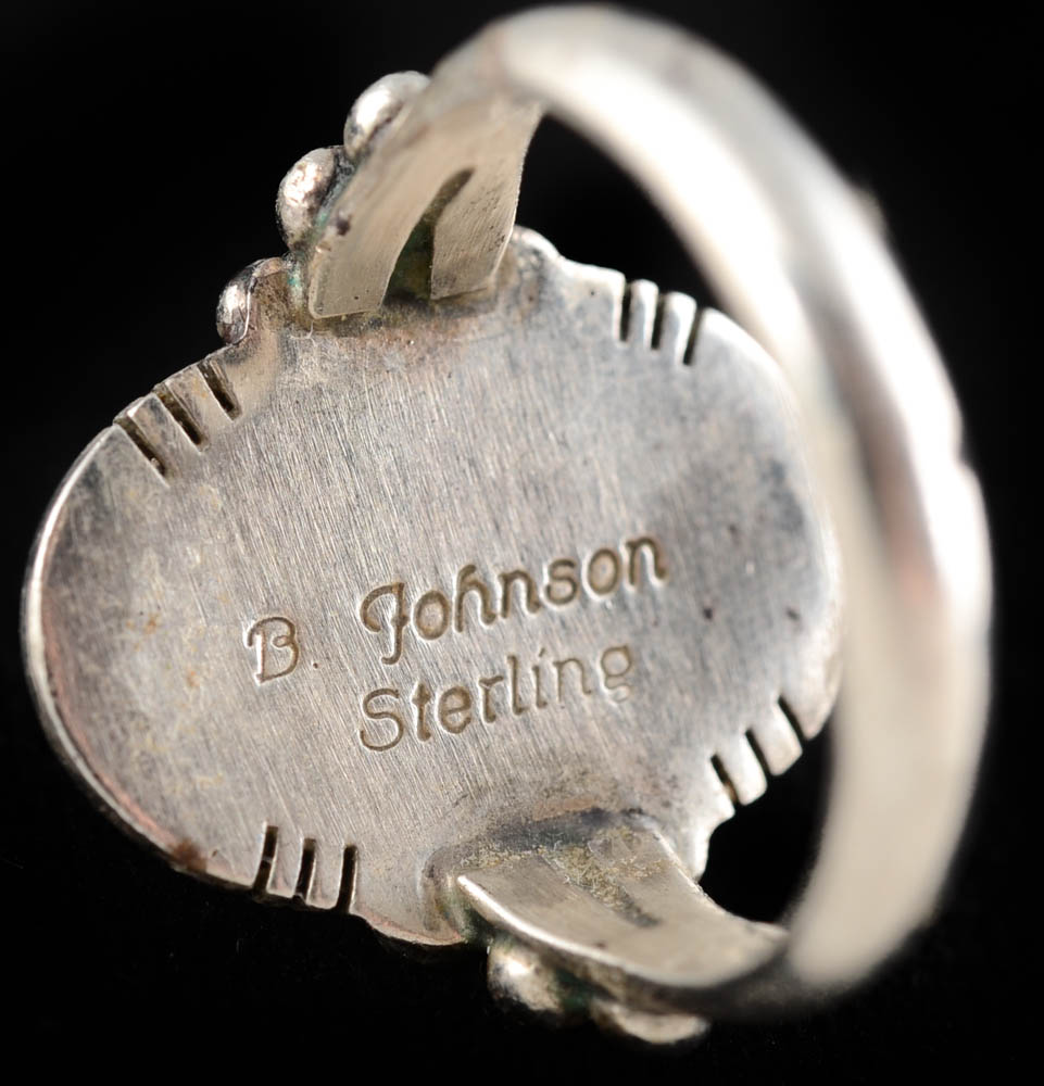 B. Johnson Signed Native American Navajo Sterling and Turquoise Ring