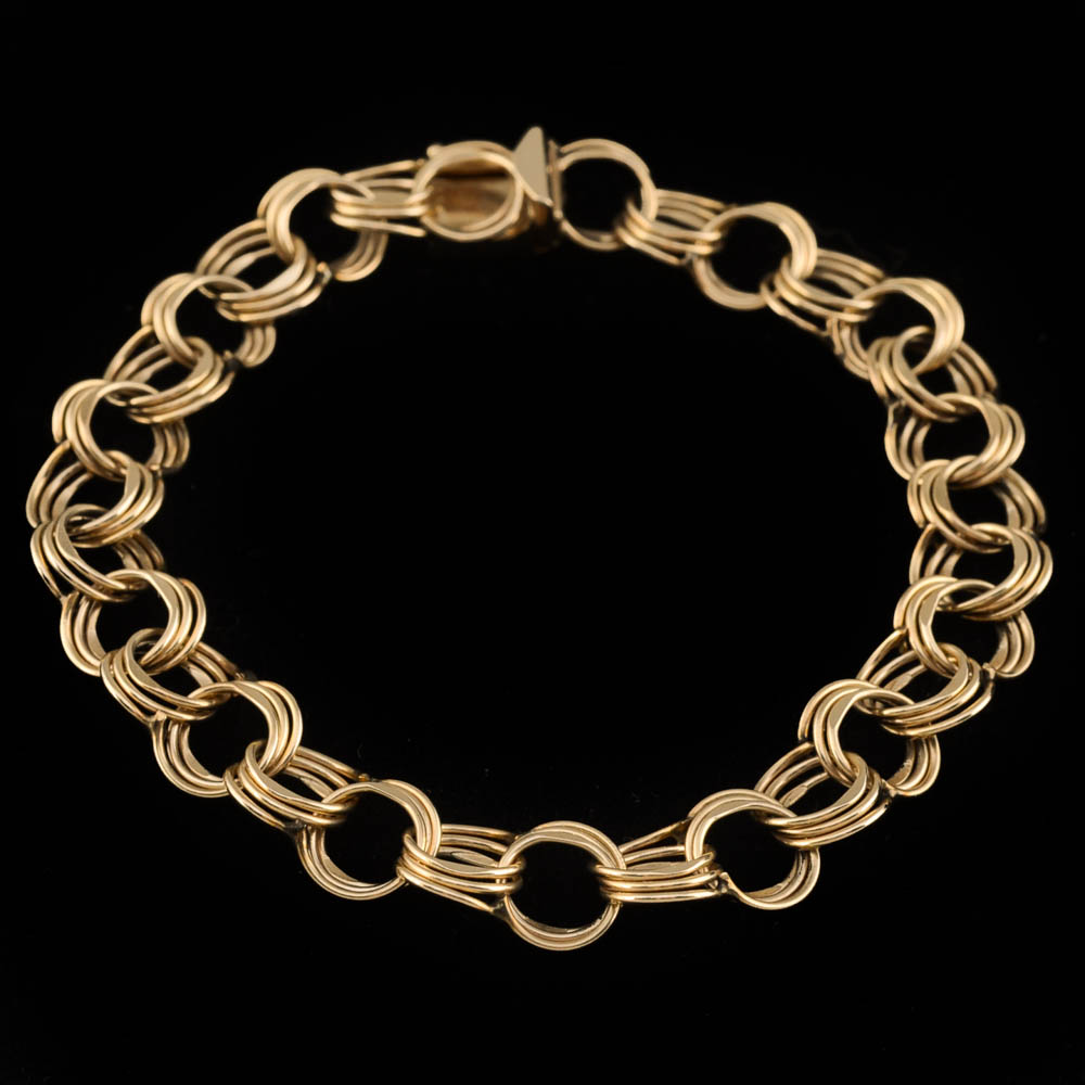 14K Yellow Gold Triple Loop Link Bracelet