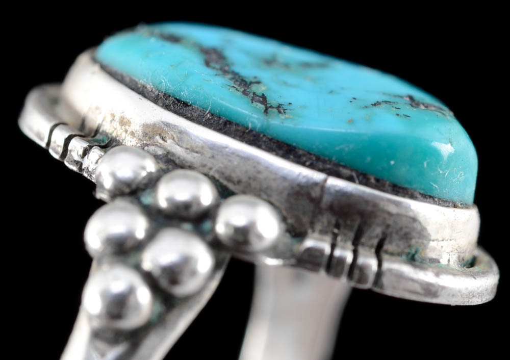 B. Johnson Signed Native American Navajo Sterling and Turquoise Ring