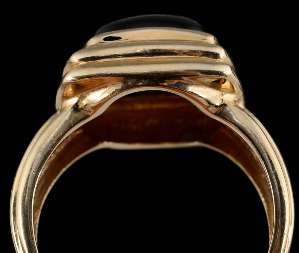 14K Yellow Gold Green Tourmaline Fluted Ring