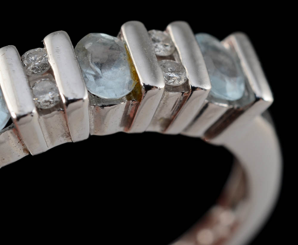 Alwand Vahan Designer 14K White Gold, Aquamarine, and Diamond Ring