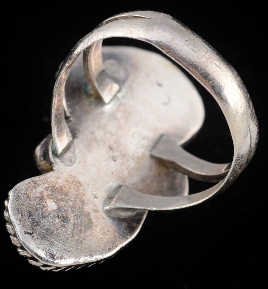 Vintage Native American Navajo Sterling Silver, Turquoise and Red Coral Ring