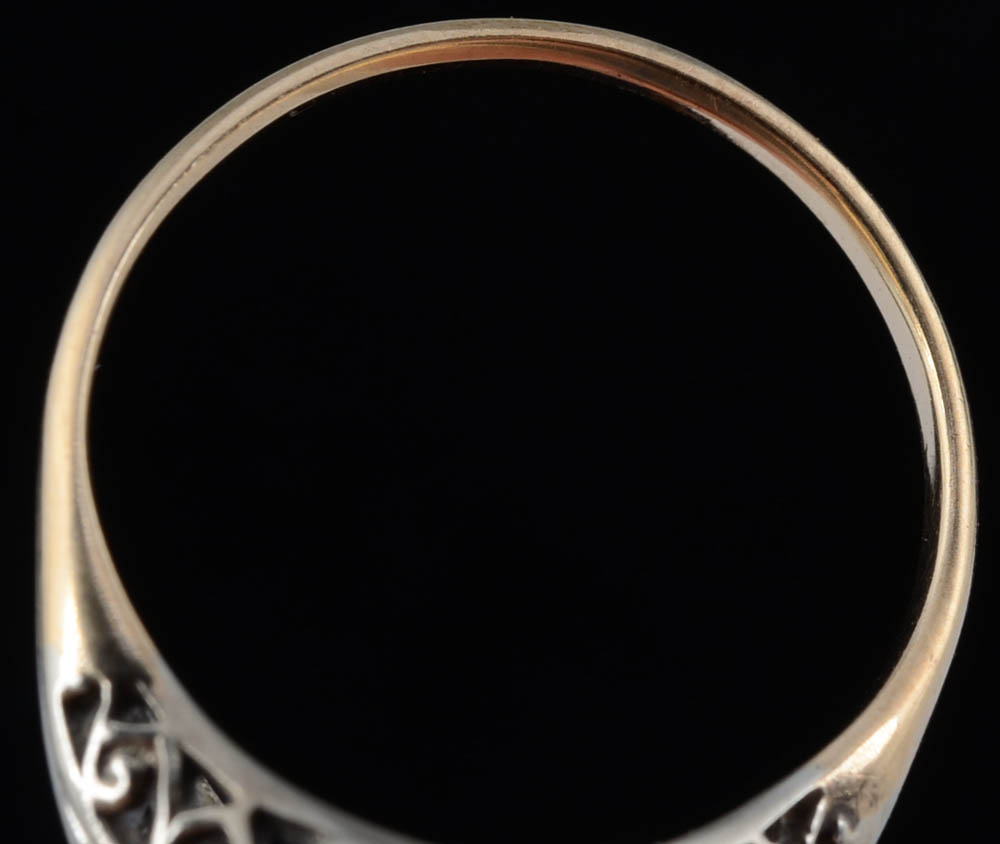 Victorian 14K White and Yellow Gold Two Tone Blue Zircon Ring