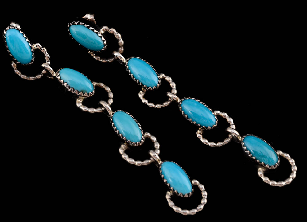 Navajo Sterling Silver and Turquoise Watch and Pierced Earrings
