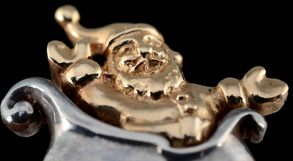 14K Yellow Gold and Sterling Silver Pendant with Santa Claus in Sleigh