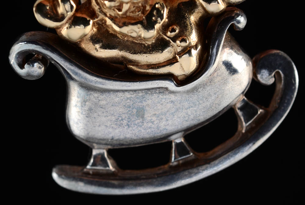 14K Yellow Gold and Sterling Silver Pendant with Santa Claus in Sleigh