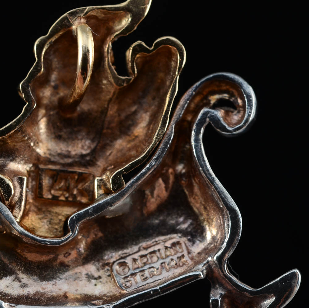 14K Yellow Gold and Sterling Silver Pendant with Santa Claus in Sleigh