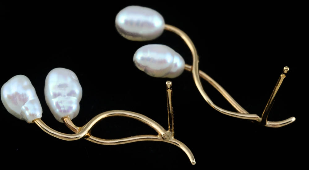 14K Yellow Gold Chain with Pearl and Diamond Pendant and 14K Pierced Earrings