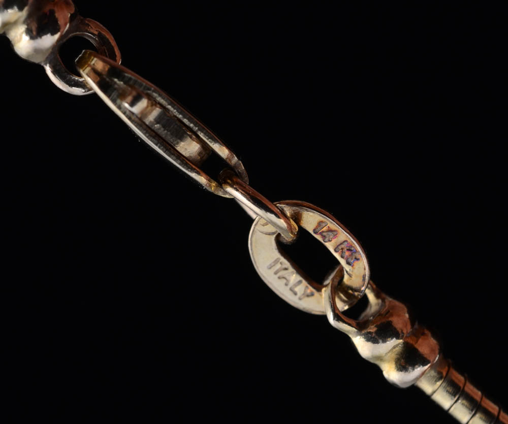 14K Yellow Gold Omega 16" Snake Chain with Floating Heart Shape Openwork Pendant