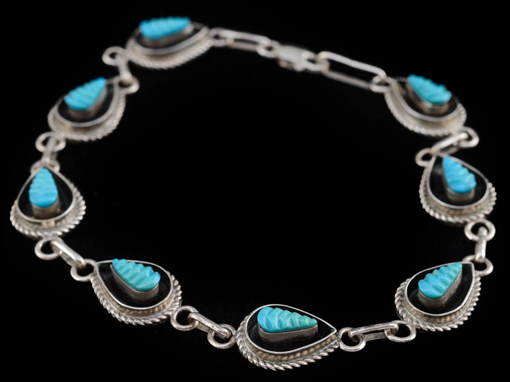 Zuni and Mexican Sterling Silver and Turquoise Bracelets