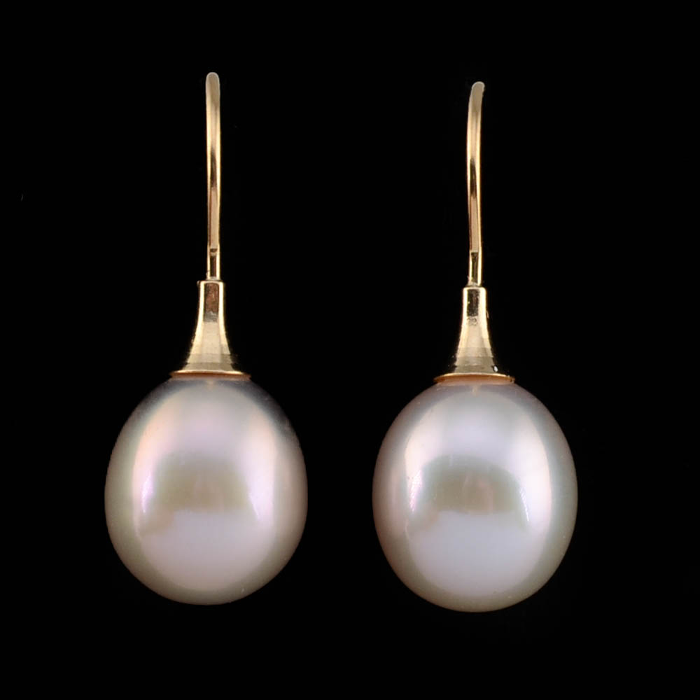 14K Yellow Gold Freshwater Cultured Pearl Drop Earrings
