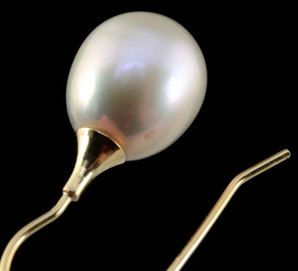 14K Yellow Gold Freshwater Cultured Pearl Drop Earrings