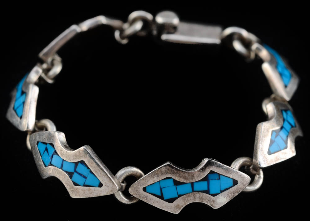 Zuni and Mexican Sterling Silver and Turquoise Bracelets