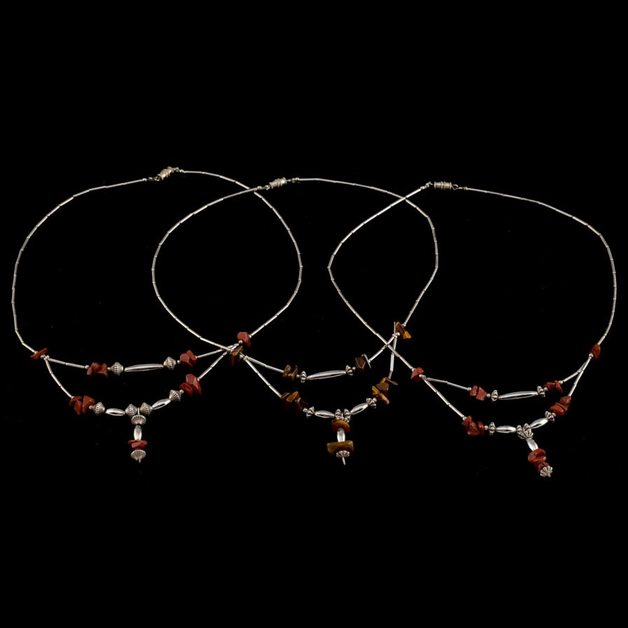 Three Unmarked Silvertone Beaded Necklaces