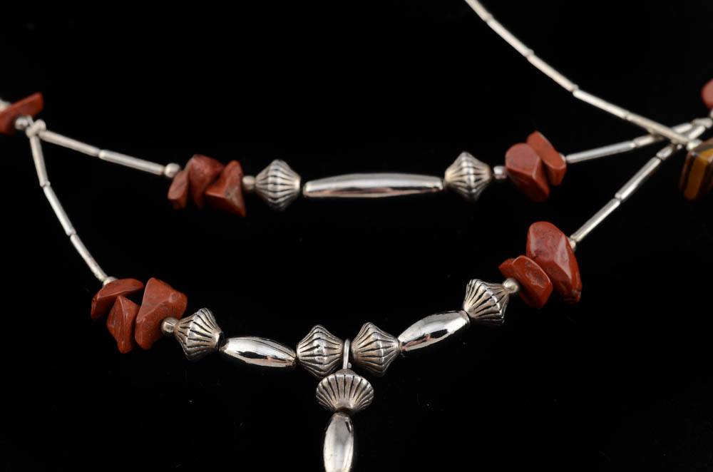 Three Unmarked Silvertone Beaded Necklaces