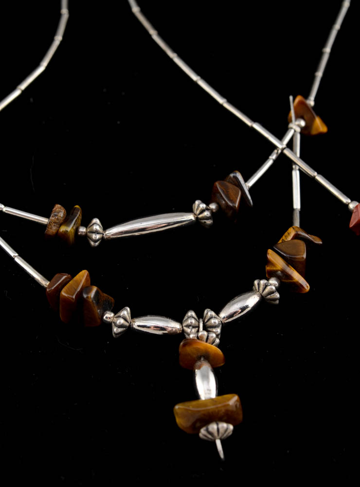 Three Unmarked Silvertone Beaded Necklaces