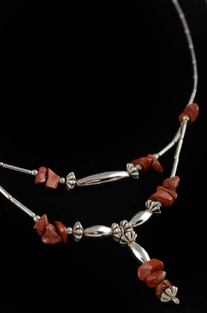 Three Unmarked Silvertone Beaded Necklaces