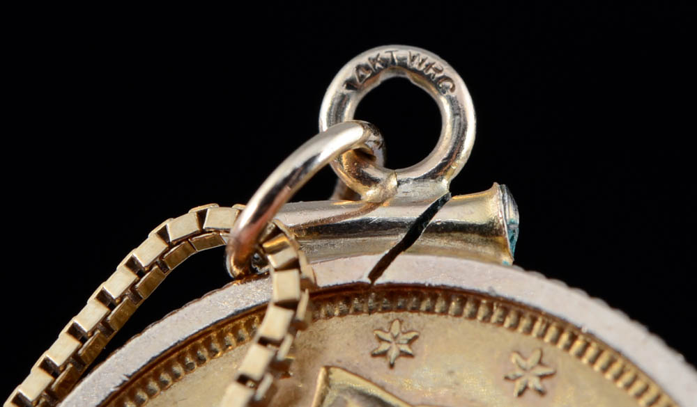 14K Yellow Gold 22" Box Chain with 1908 Liberty Five Dollar Gold Coin in 14K Bezel Frame