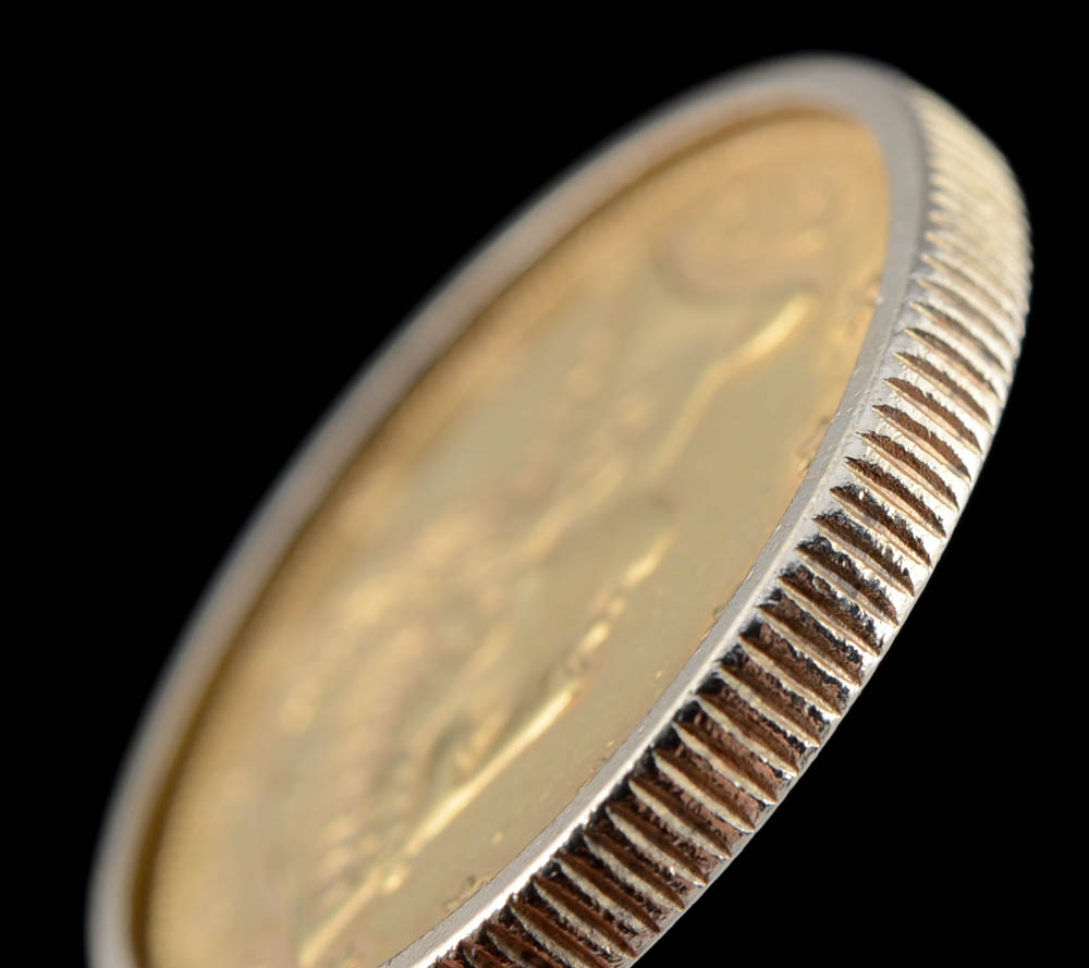 14K Yellow Gold 22" Box Chain with 1908 Liberty Five Dollar Gold Coin in 14K Bezel Frame