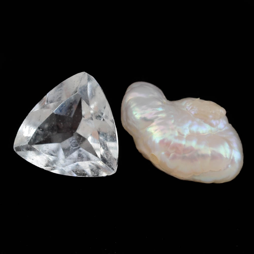 Loose 0.57 Carat Aquamarine and Loose Keshi Baroque Pearl