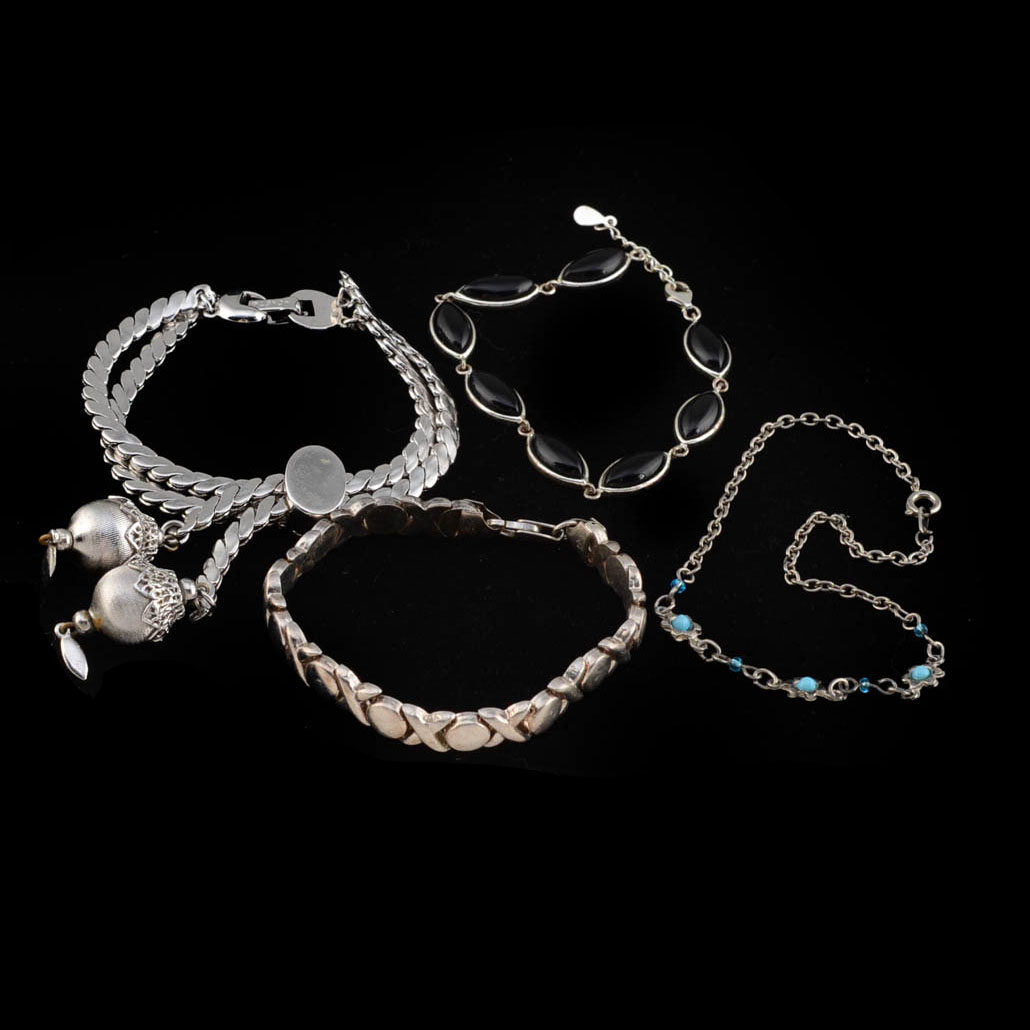 Two Sterling Bracelets, Monet Bracelet and an Anklet