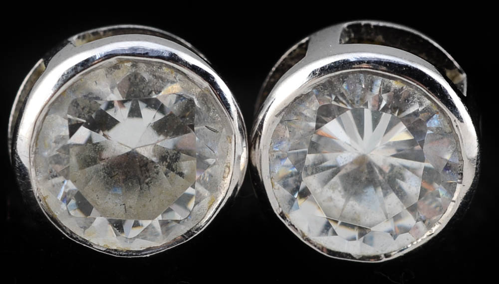 10K White Gold Cubic Zirconium Ring and Pierced Earrings