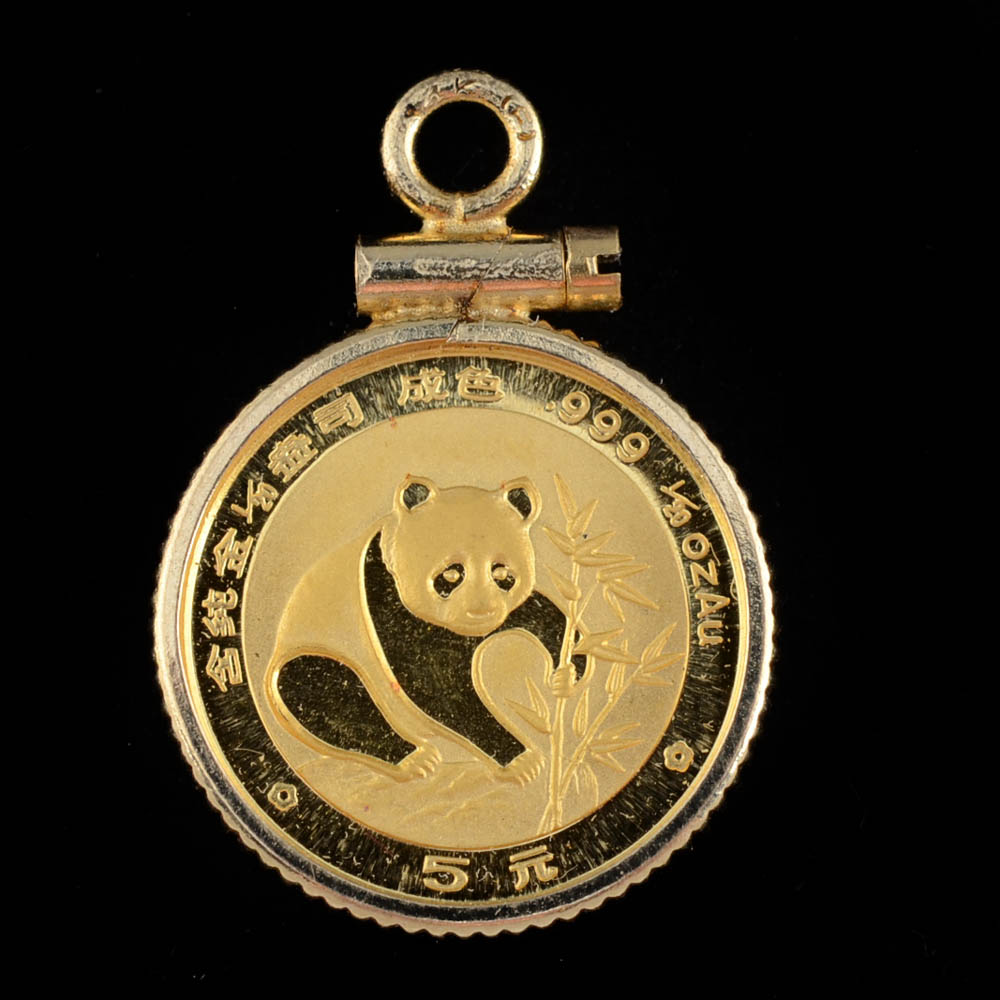 24K "1988" Gold Panda 5 Yuan Coin with 14K Gold Bezel Frame