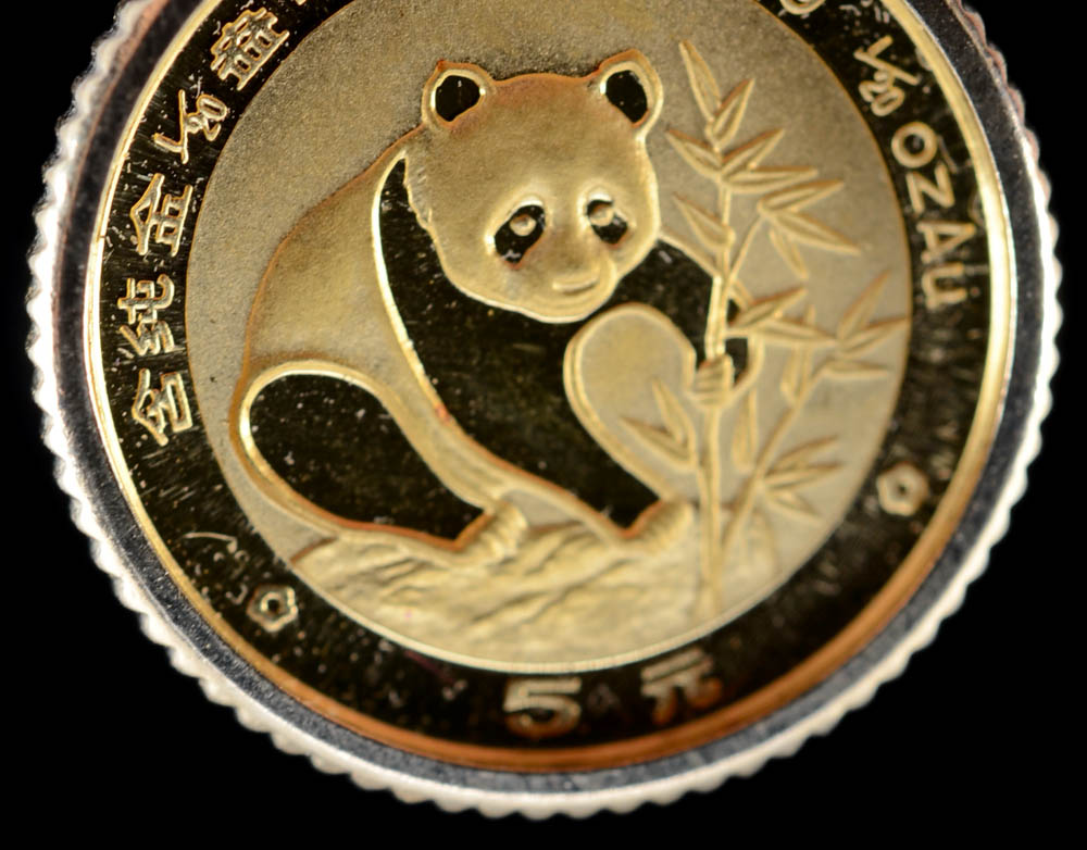 24K "1988" Gold Panda 5 Yuan Coin with 14K Gold Bezel Frame